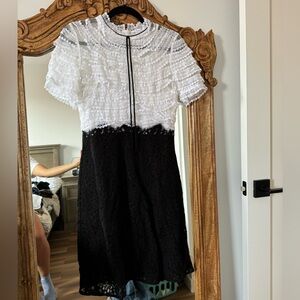 Sandro Two-Tone Lace Dress in White and Black